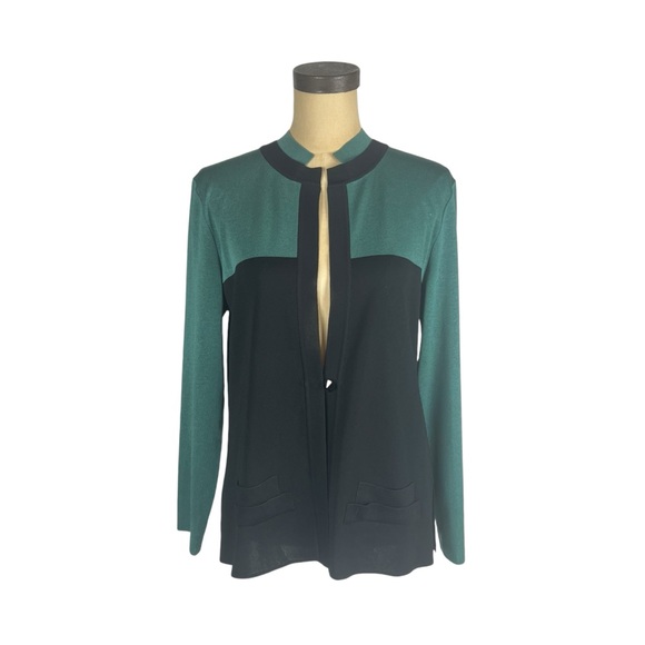 Misook Sweaters - Misook Color Block Women’s Black & Green Cardigan SZ M